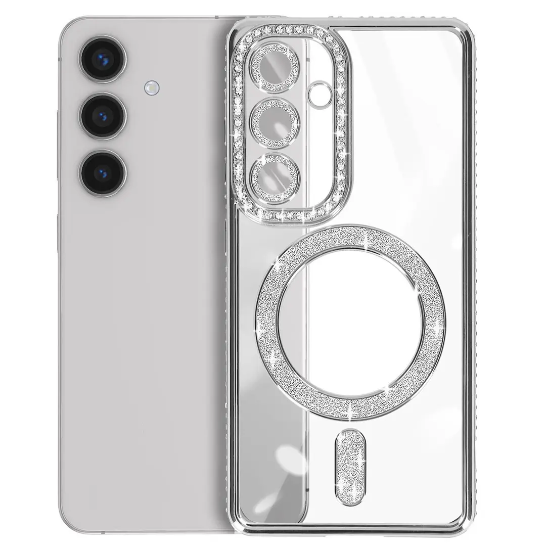 Samsung Galaxy S25 Plus/S24 Plus Magsafe Clear Case Diamond with Camera Protection Silver