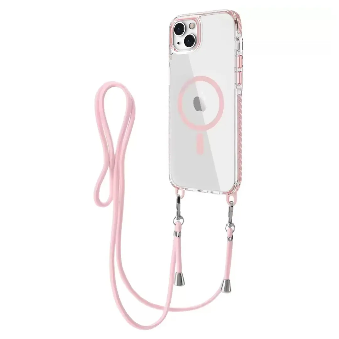 iPhone 15/iPhone 14/iPhone 13 Magsafe Clear Twotone Case with Lanyard Pink