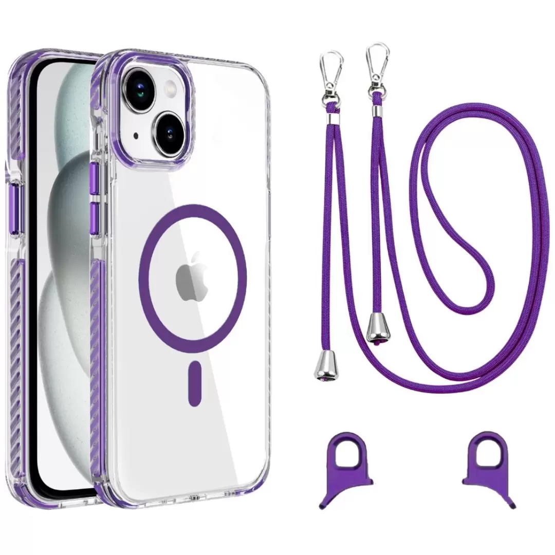 iPhone 15 Plus/iPhone 14 Plus Magsafe Clear Twotone Case with Lanyard Purple