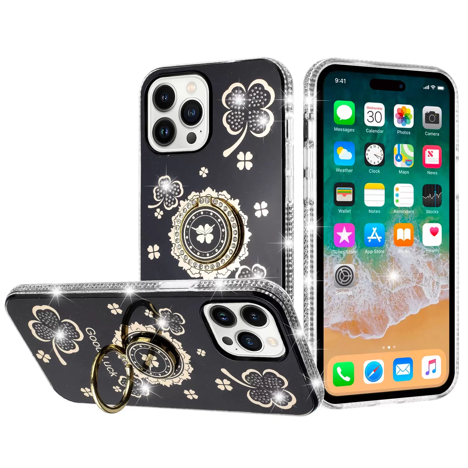 iPhone 16 Bling Diamond Lucky Case Black