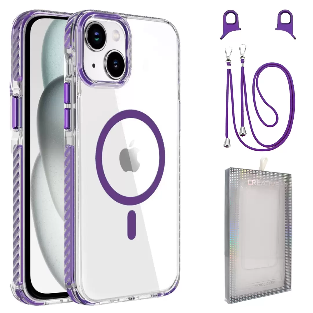 iPhone 14/iPhone 13 Magsafe Clear Twotone Case with Lanyard Purple