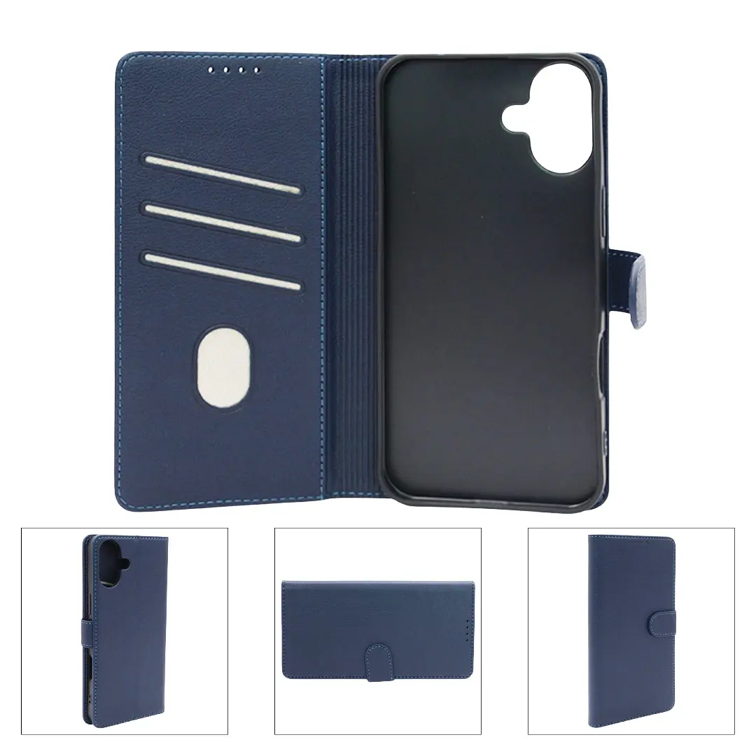 iPhone 16 PU Leather Wallet Case Blue