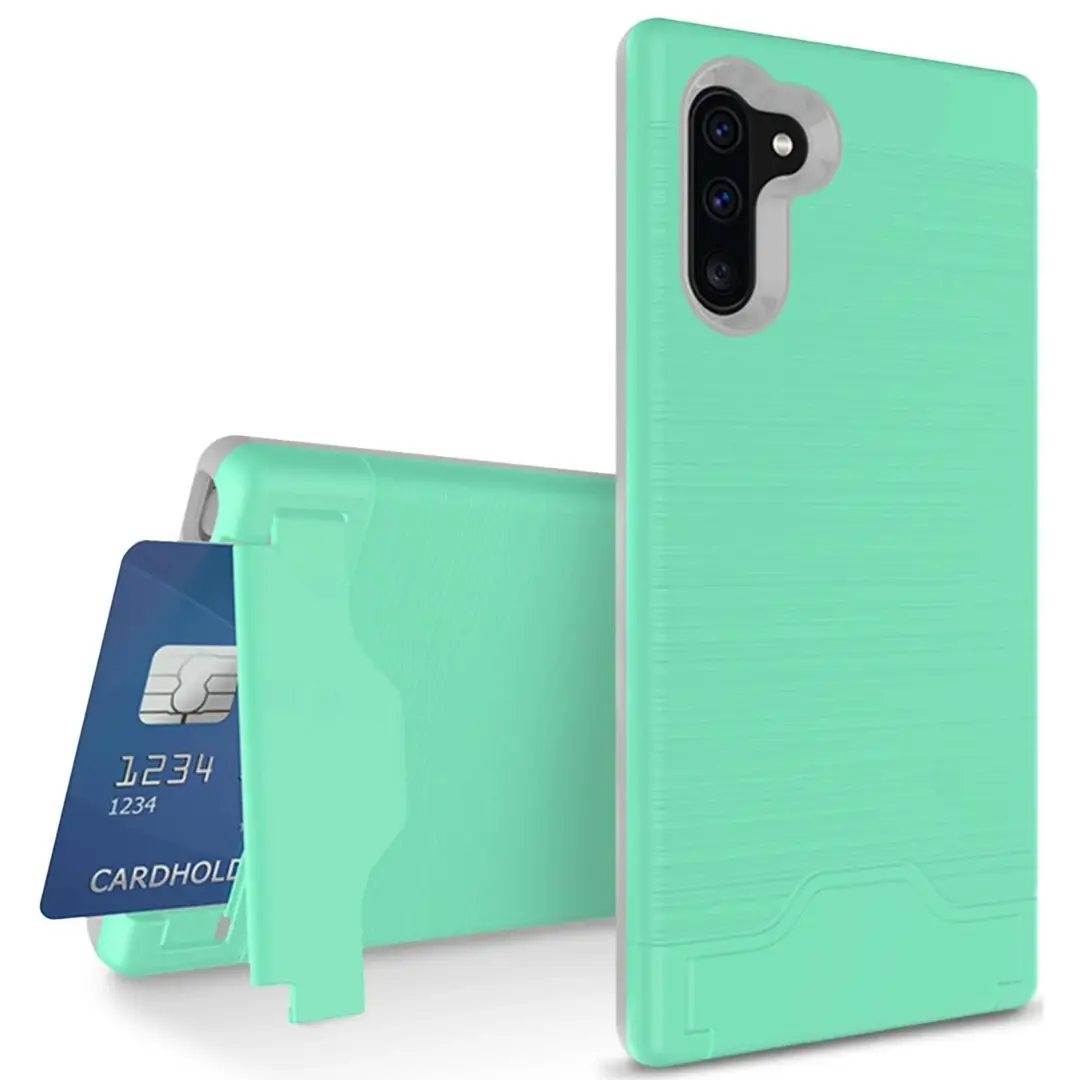 Samsung Galaxy Note 10 Plus Brush Card Holder and Kickstand Case Teal