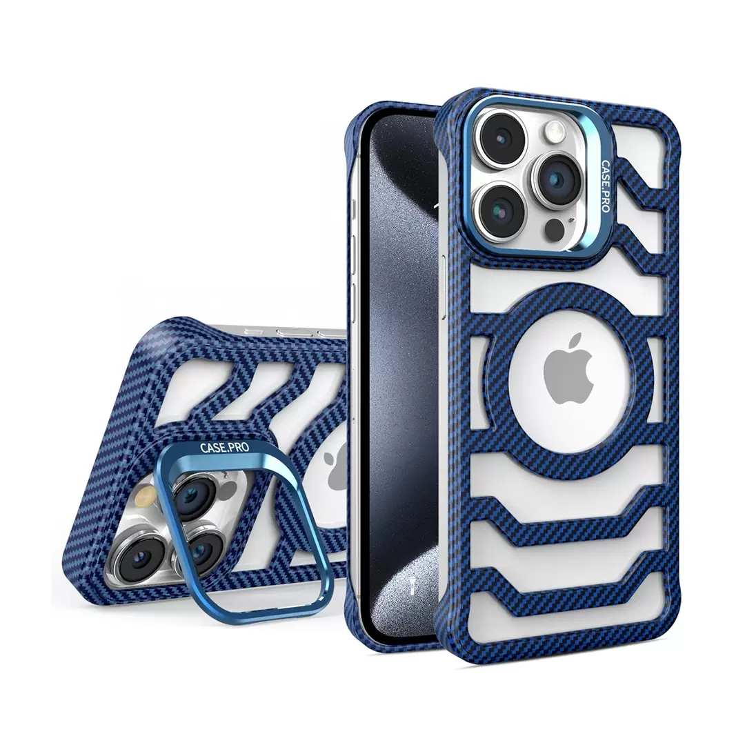 iPhone 15/iPhone 14/iPhone 13 Magsafe Hollow Case with Camera Stand Dark Blue