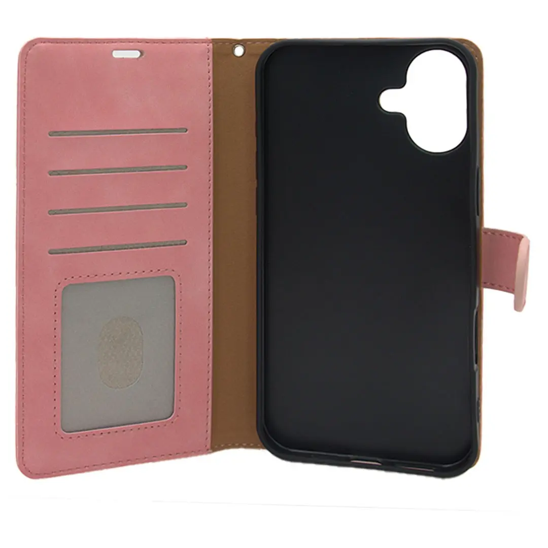 iPhone 16 Plus PU Leather Wallet Case Pink