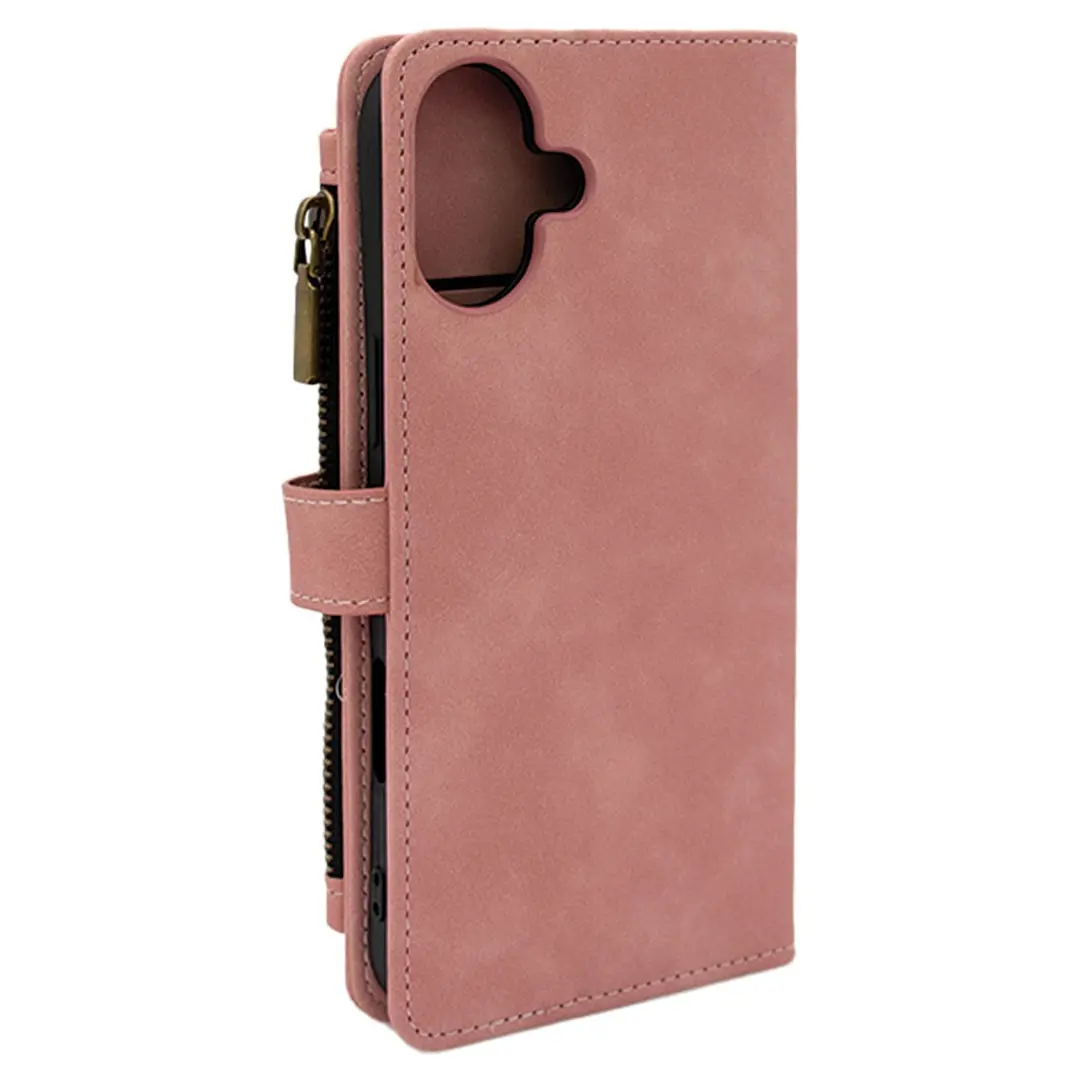 iPhone 16 Premio Wallet Luxury with Zipper Case Rose Gold