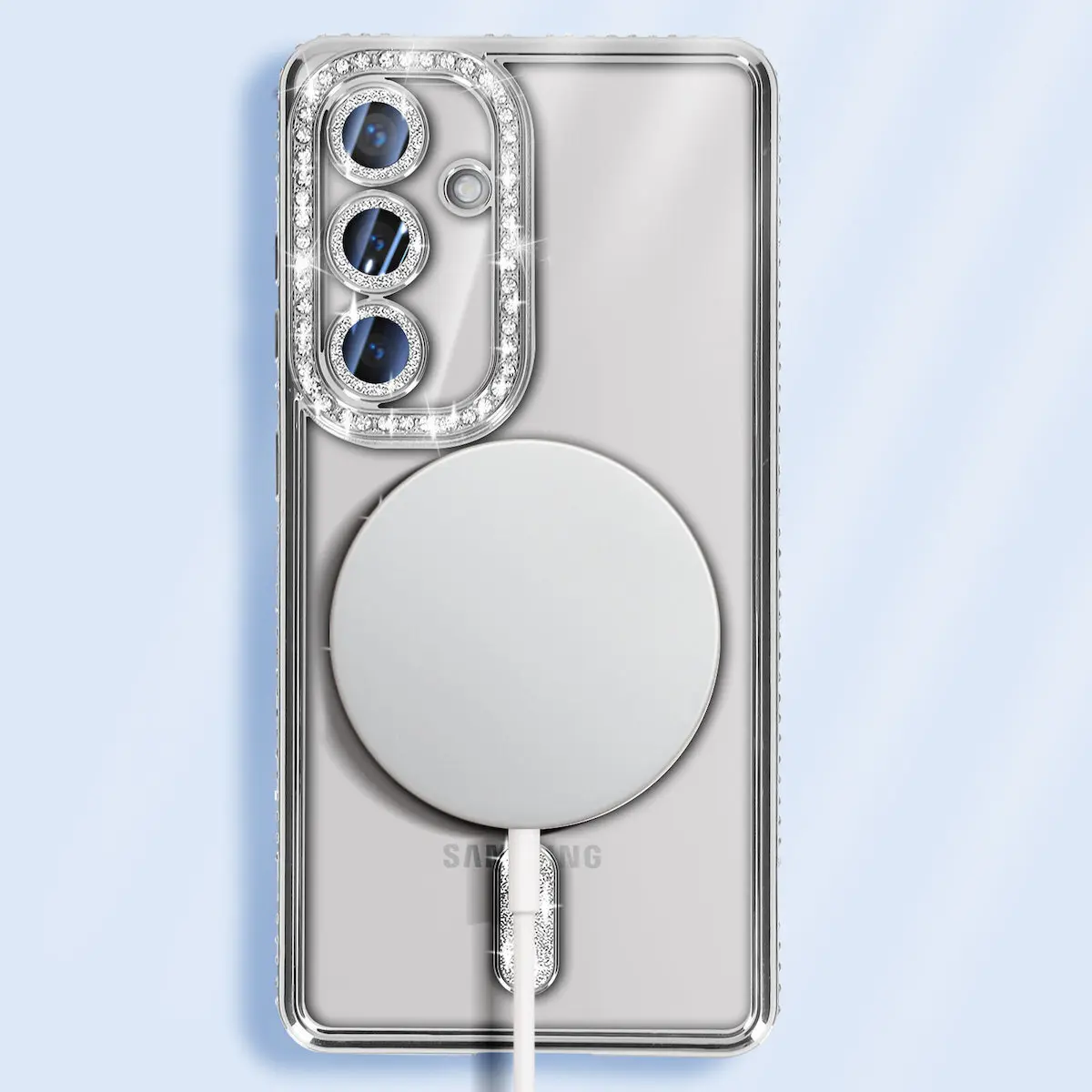 Samsung Galaxy S25 Plus/S24 Plus Magsafe Clear Case Diamond with Camera Protection Silver