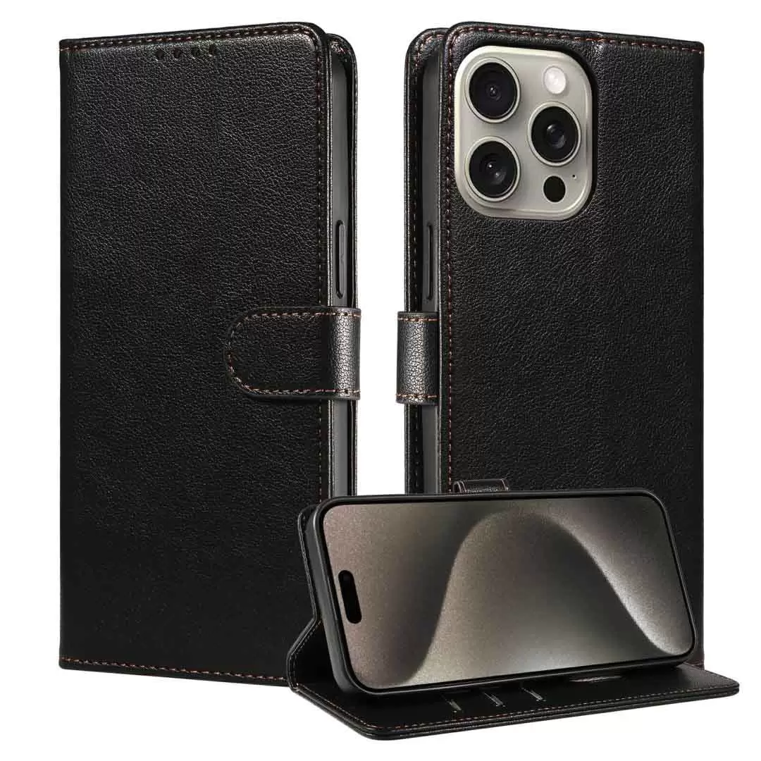 iPhone 16 Plus PU Leather Wallet Case Black