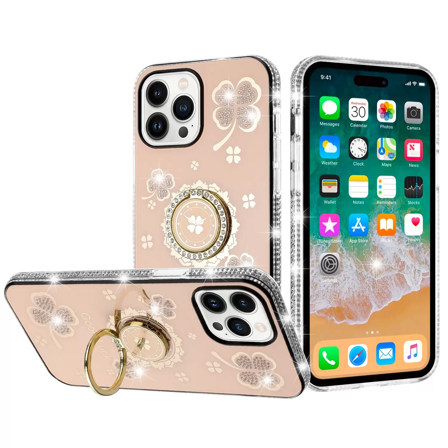 iPhone 15/iPhone 14/iPhone 13 Bling Diamond Lucky Case Gold