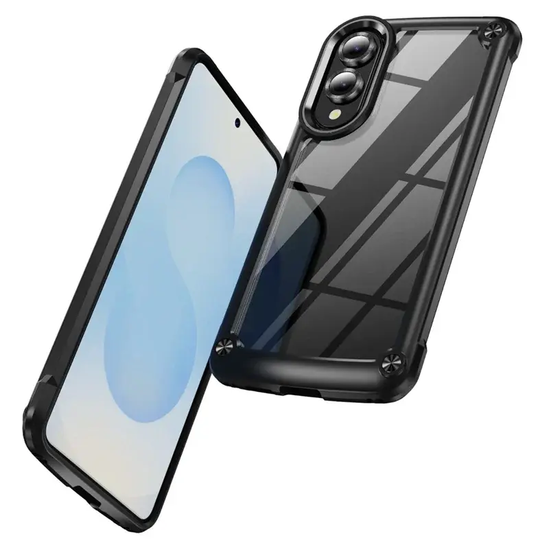 Samsung Galaxy S25 Edge Transparent Hybrid Case with Metal Buttons and Camera Edges Case Black