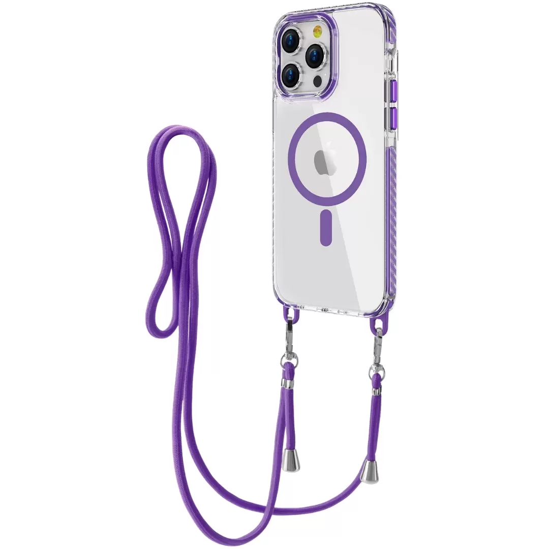 iPhone 14/iPhone 13 Magsafe Clear Two Tone Case with Lanyard Purple