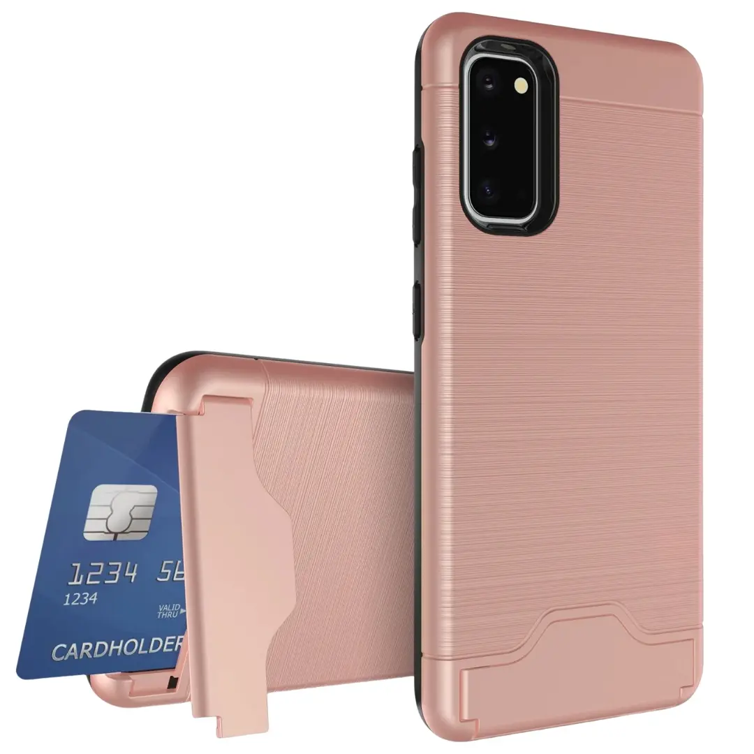 Samsung Galaxy S20 Ultra Brush Card Holder and Kickstand Case Rose Gold