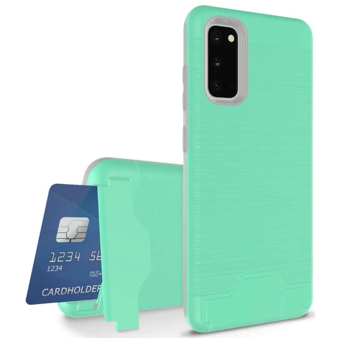 Samsung Galaxy S20 Plus Brush Card Holder and Kickstand Case Teal