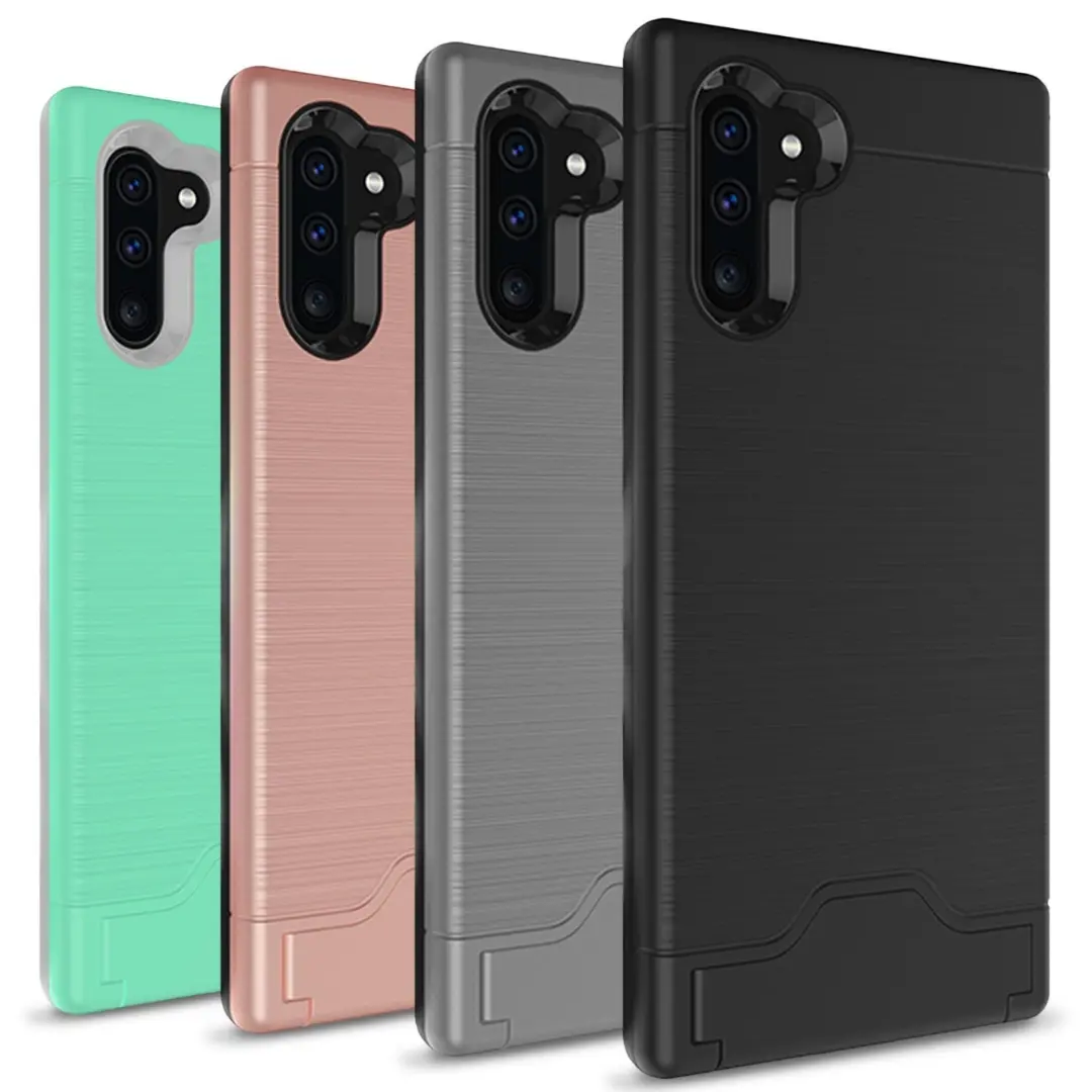 Samsung Galaxy Note 10 Plus Brush Card Holder and Kickstand Case Teal