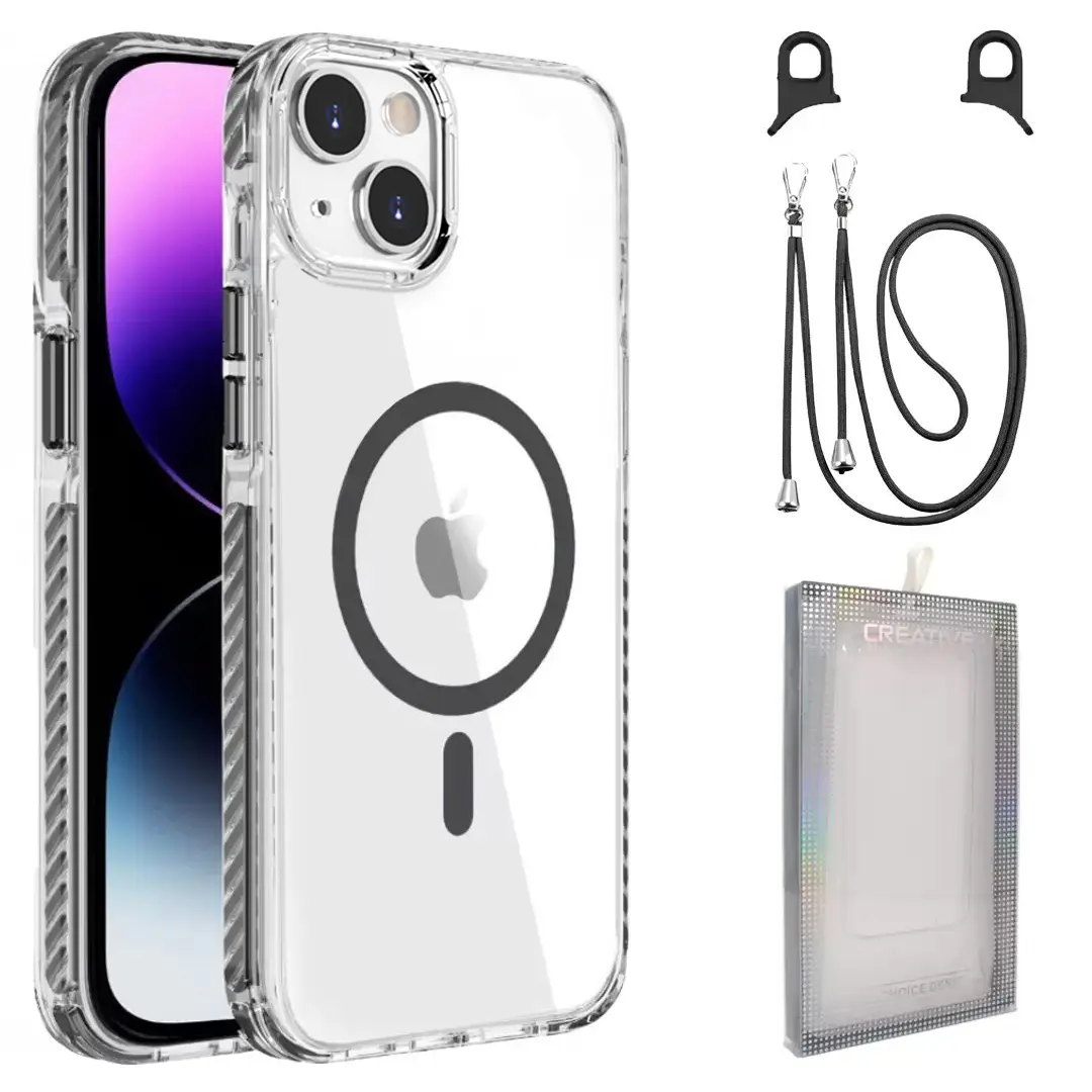 iPhone 15/iPhone 14/iPhone 13 Magsafe Clear Twotone Case with Lanyard Black