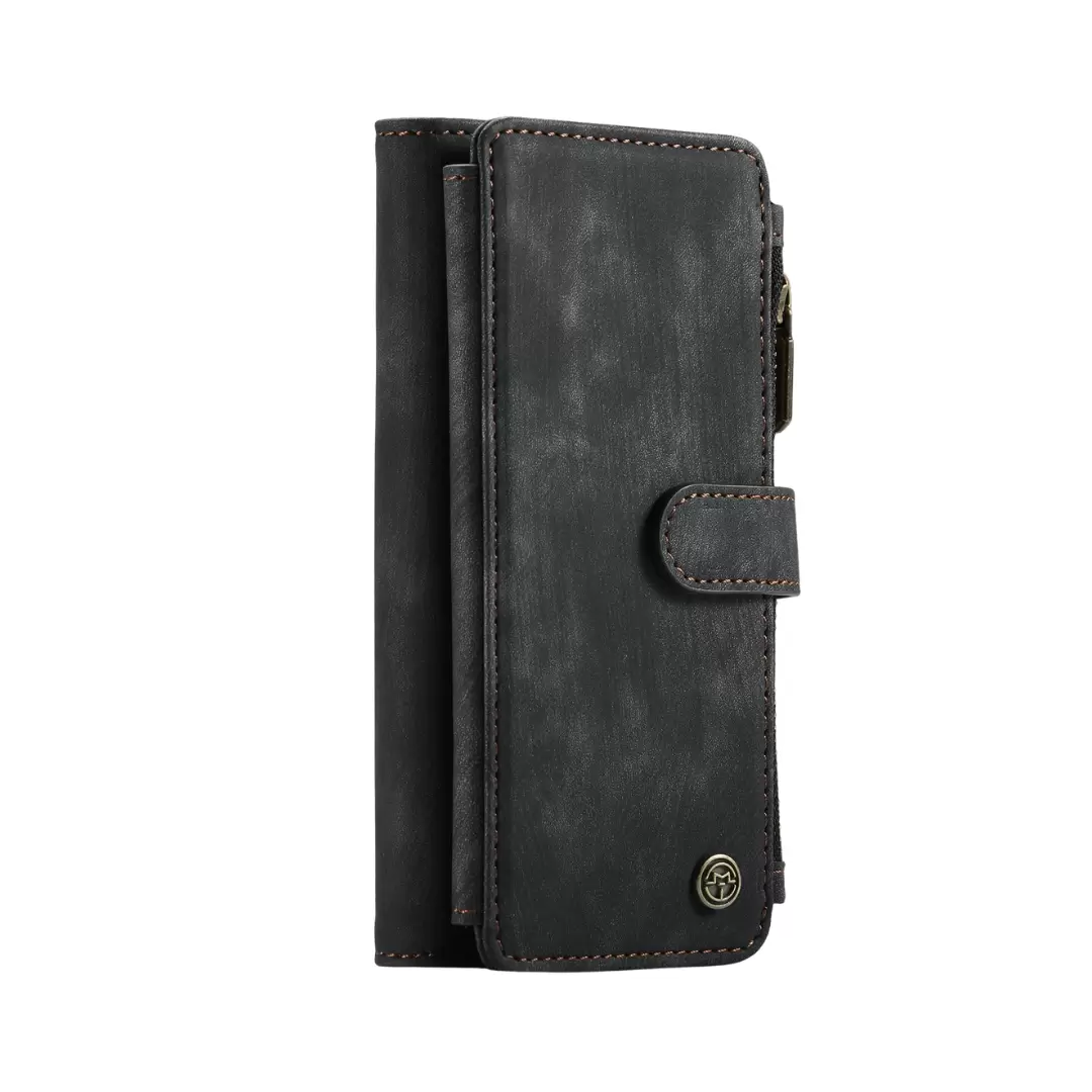 iPhone 13 Pro Max/iPhone 12 Pro Max Luxury Wallet with Zipper Case Black