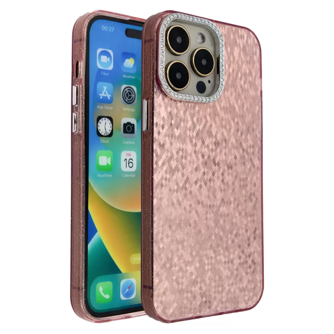 iPhone 15 Pro Max/iPhone 14 Pro Max Shiny Mosaic Rhombus Case Pink