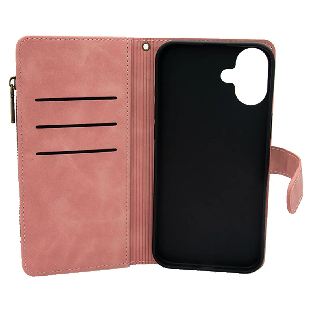 iPhone 16 Plus Premio Wallet Luxury with Zipper Case Rose Gold