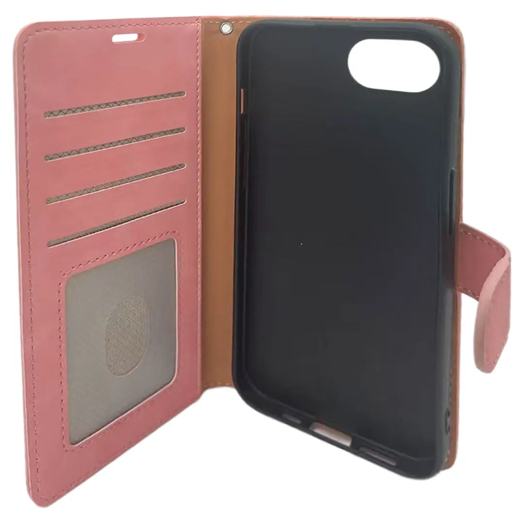 iPhone 16E PU Leather Wallet Case Pink