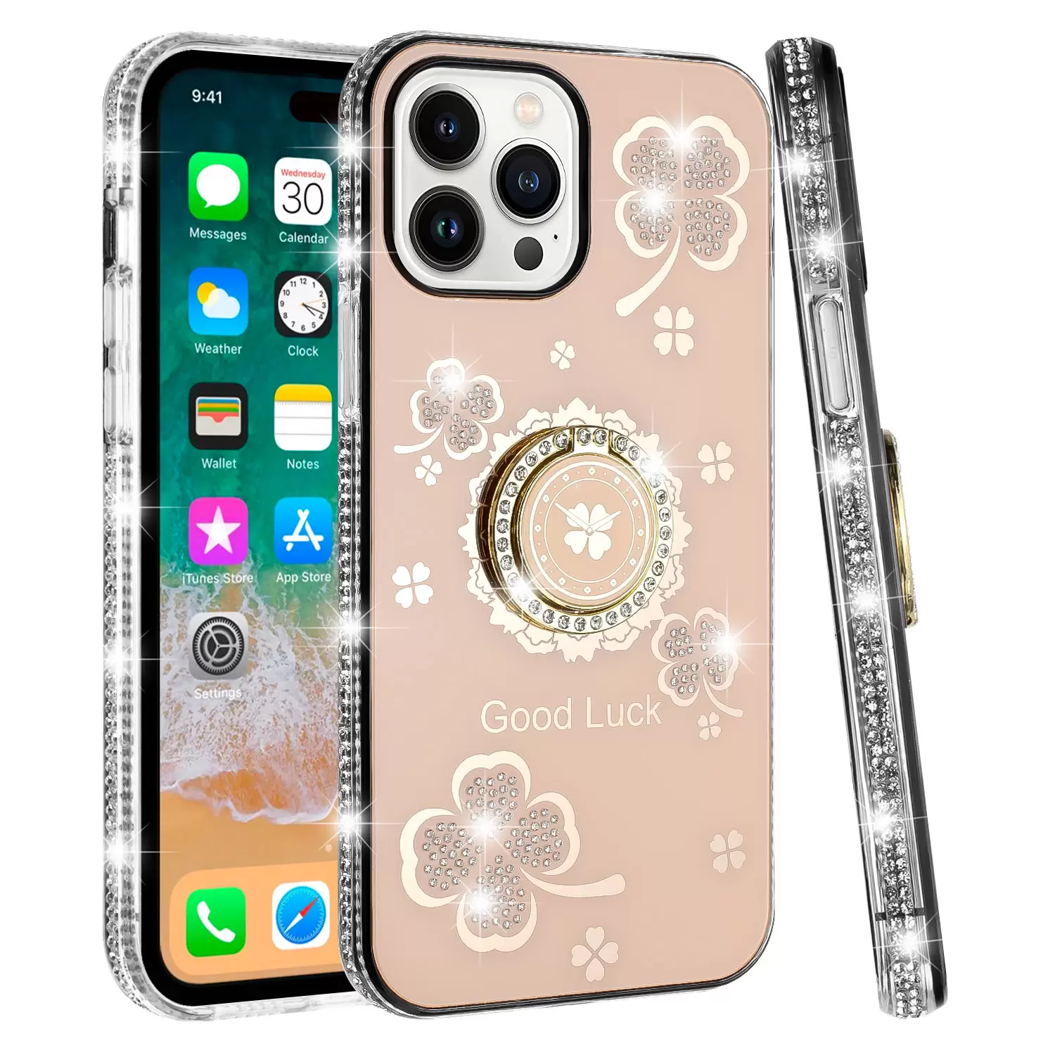 iPhone 15 Pro Max/iPhone 14 Pro Max Bling Diamond Lucky Case Gold