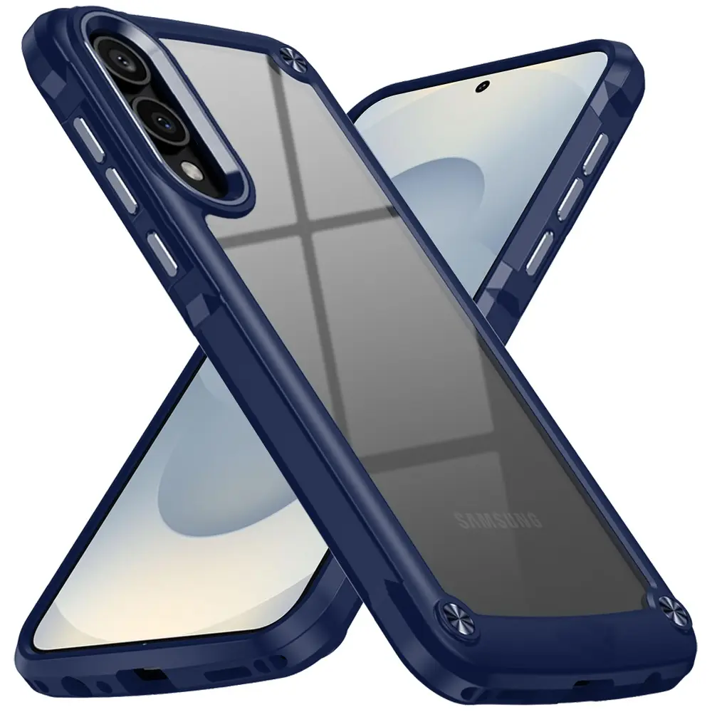 Samsung Galaxy S25 Edge Transparent Hybrid Case with Metal Buttons and Camera Edges Case Blue