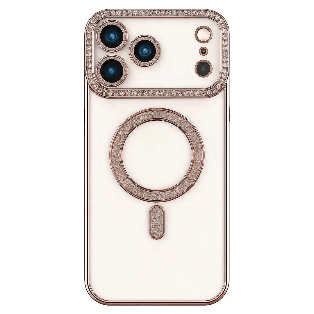 iPhone 17 Pro Max Magsafe Clear Case Diamond with Camera Protection Rose Gold